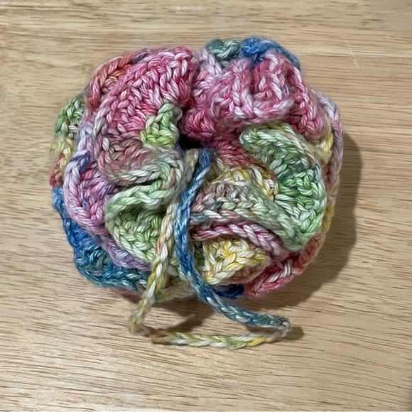 Set of 2 Crochet Pink/Yellow/Blue Eco-Friendly Bath Loofahs with Hanging Loop - Picture 5 of 10